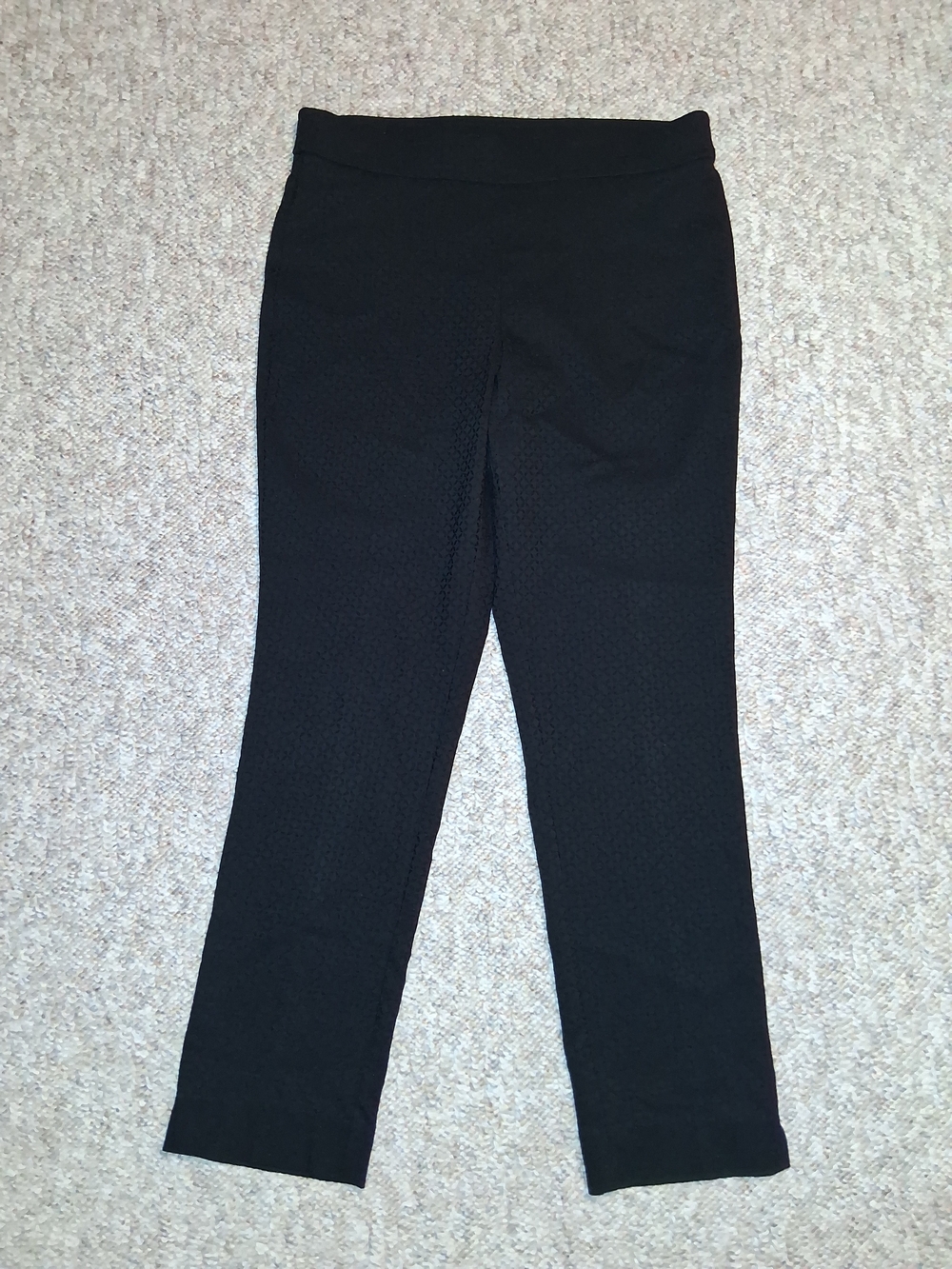 Anne Klein Black Pattern Straight-Leg Ponte Pants